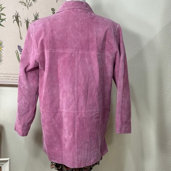 Vintage 90s Y2k Pink Suede Leather Mid Length Jacket Mod Retro Whimsy Twee S - Picture 3 of 6